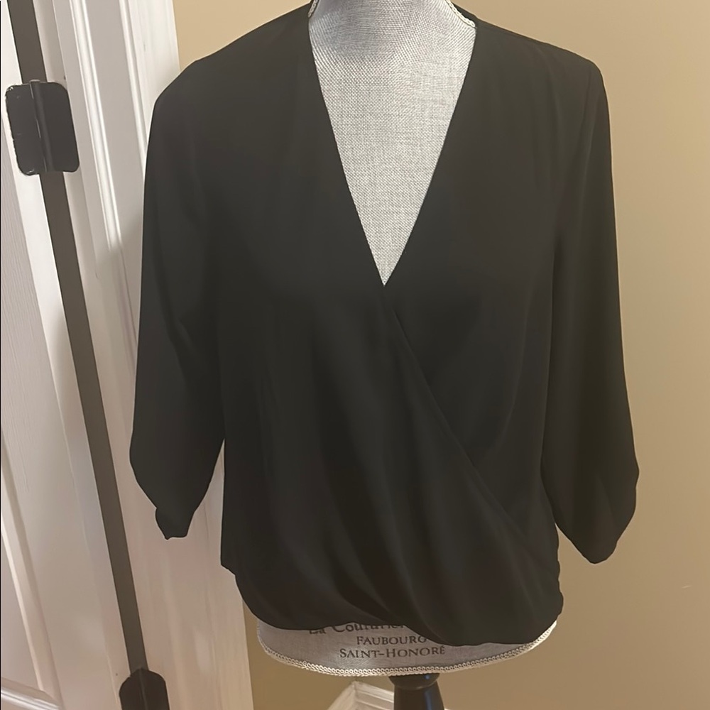 All in Favor Black Wrap Blouse with 3/4 Sleeves